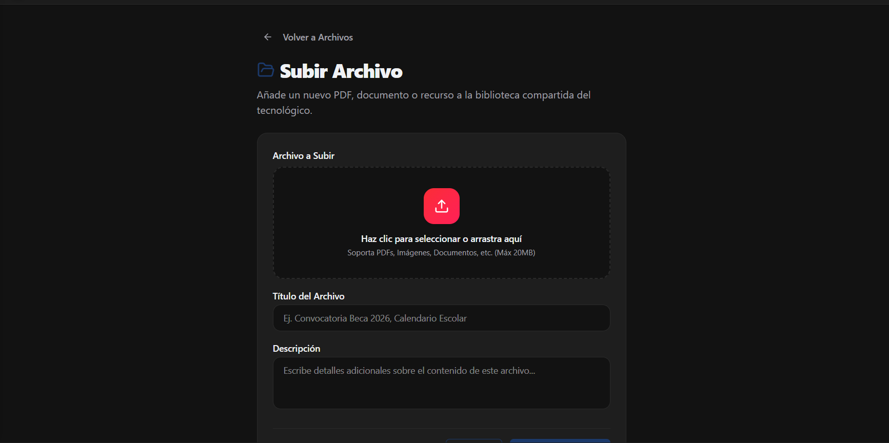 Formulario de creación de Archivos