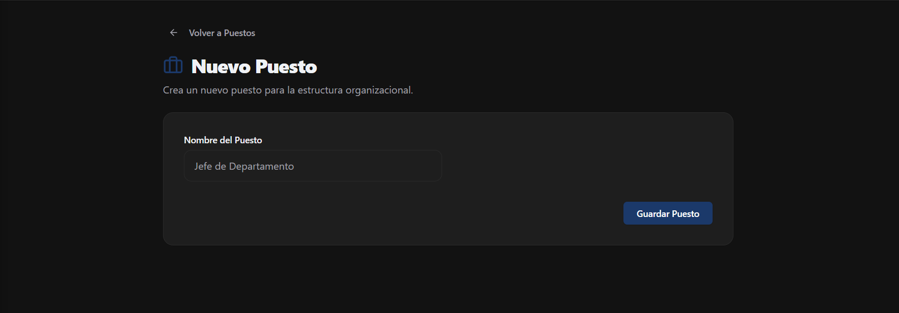 Formulario de creación de Puestos