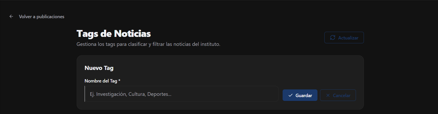 Formulario de creación de Etiquetas
