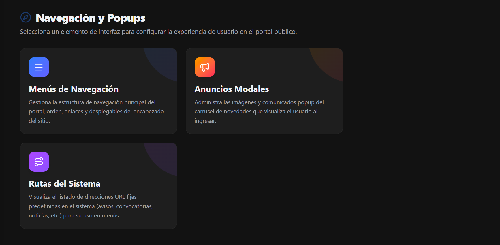Módulo de Navegación y Popups